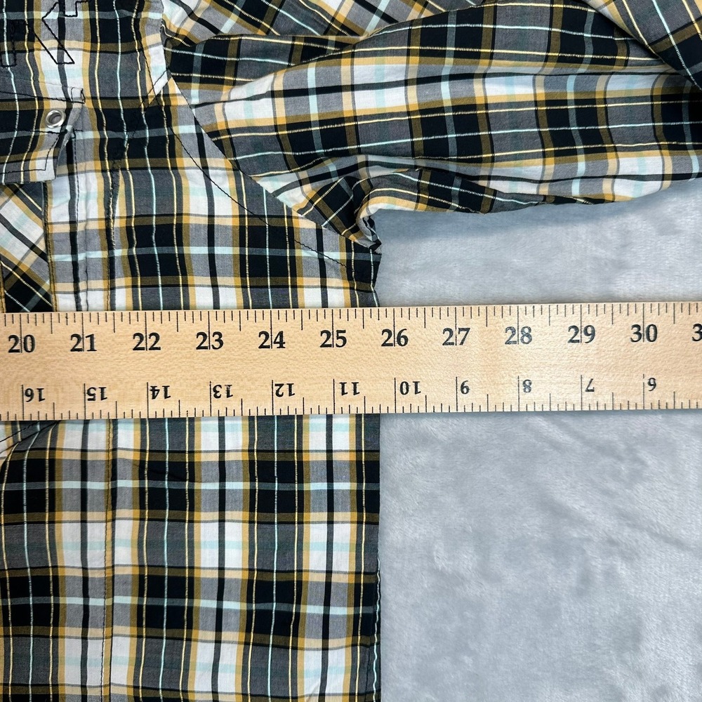 Rocawear Button Down Men XL Black Yellow Plaid‎ Long Sleeve Shirt Cotton 0259 - Picture 5 of 10